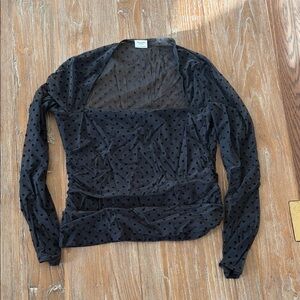 Abercrombie & Fitch Black Polka Dot Mesh Long Sleeve Top size medium
